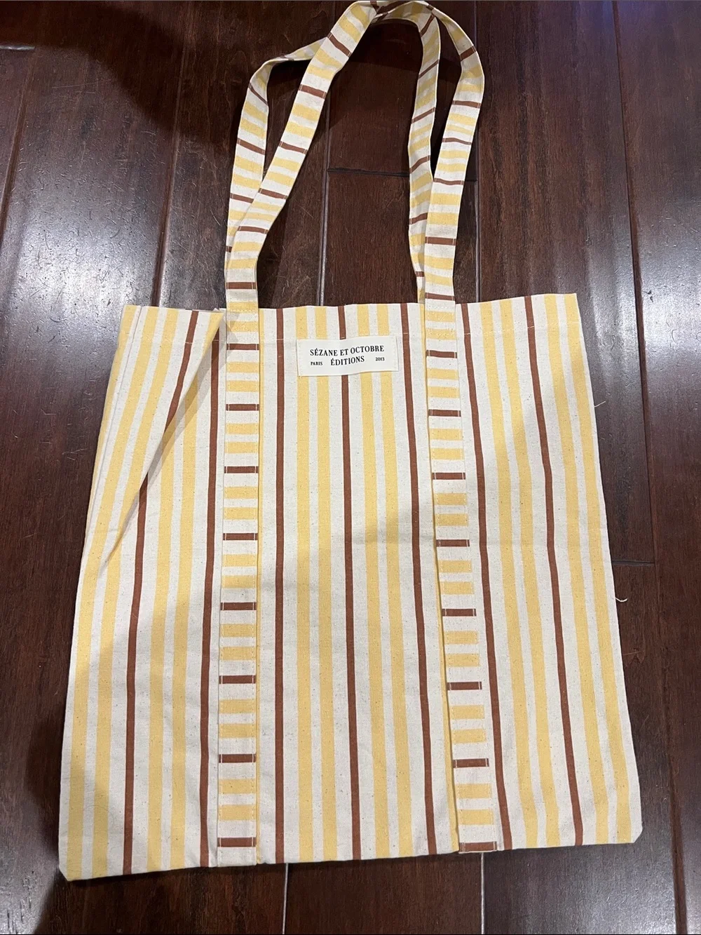 Sezane Striped Canvas Tote in Yellow, Cream & Brown